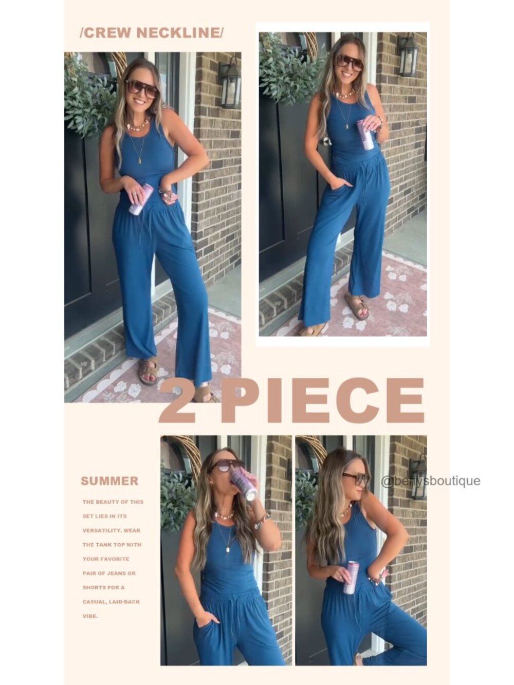 Sleeveless Racerback Tank Top & Wide Leg Pants Lounge Set - Picture 6 of 6
